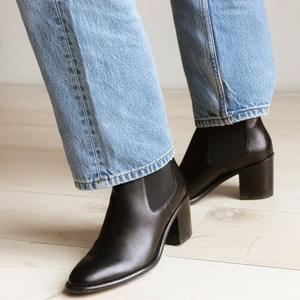 Jenni Kayne Chelsea Black Leather Ankle Heeled Boots